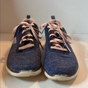 Skechers Navy Sneakers with Peach Laces